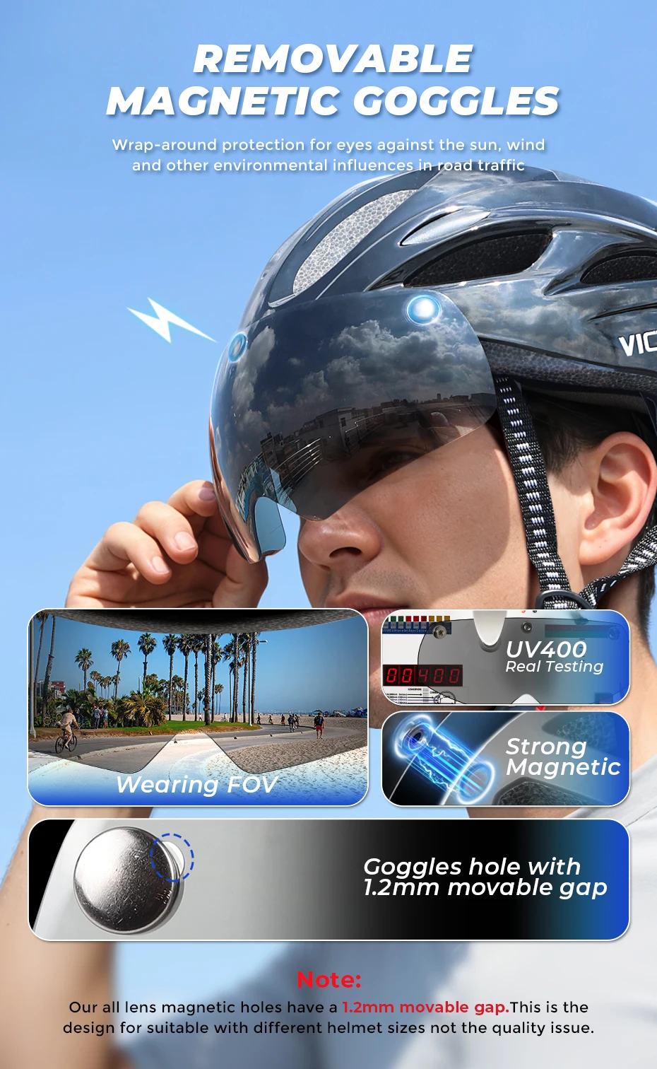 VICTGOAL Bicycle Helmet For Men Taillight Magnetic Goggles UV400 Lens Sun Visor Cycling Helmets MTB Electric Scooter Bike Safety