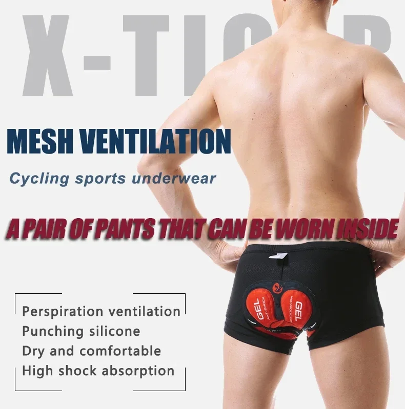 X-Tiger Cycling Shorts Breathable Mesh Shockproof Cycling Underwear 5D Pro Thickened Gel Pad Cycling Shorts
