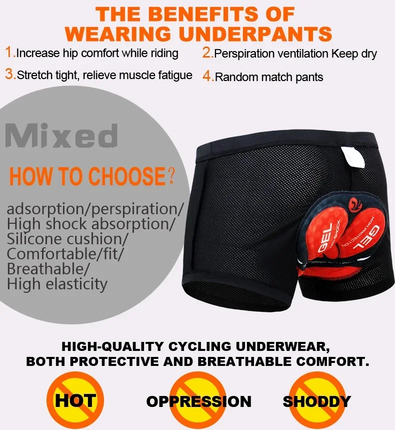 X-Tiger Cycling Shorts Breathable Mesh Shockproof Cycling Underwear 5D Pro Thickened Gel Pad Cycling Shorts