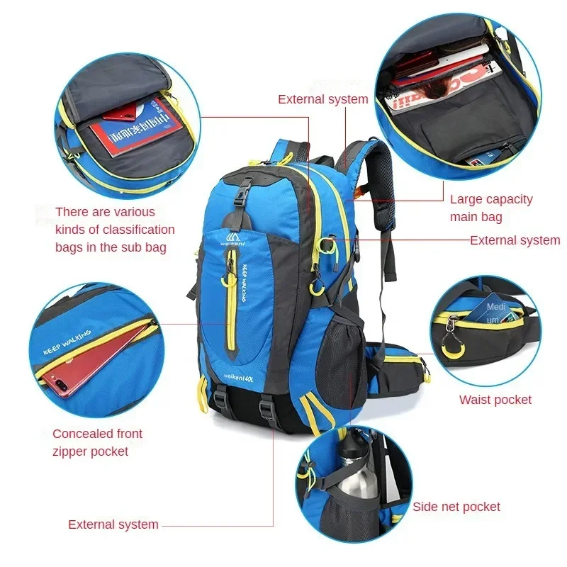 40L Water Resistant Travel Backpack for Hiking Camping Trekking Climbing Lightweight Laptop Daypack Men Women Outdoor Rucksack