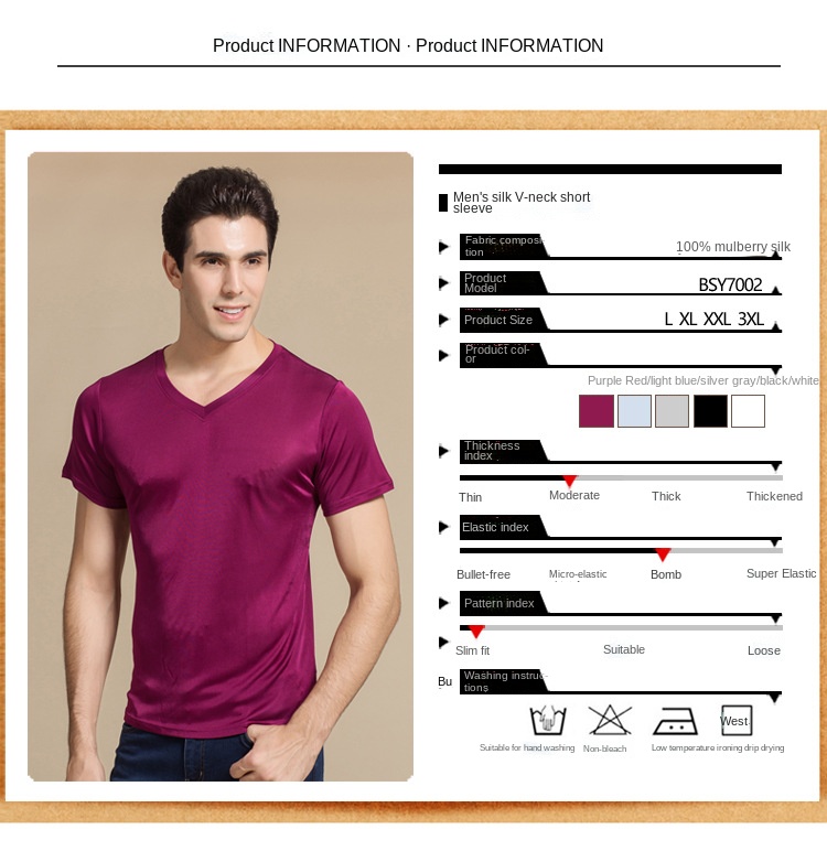 100% Natural Silk Knitted Men's T-shirt Double-faced Pure Silk Men T-shirt Men Silk Tops Men Clothing