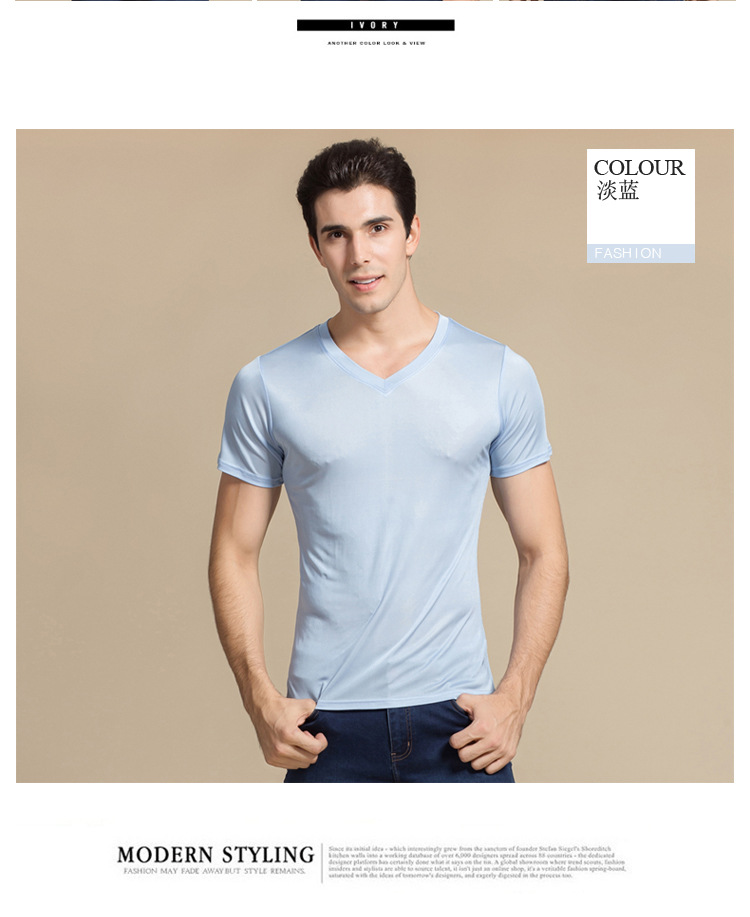100% Natural Silk Knitted Men's T-shirt Double-faced Pure Silk Men T-shirt Men Silk Tops Men Clothing