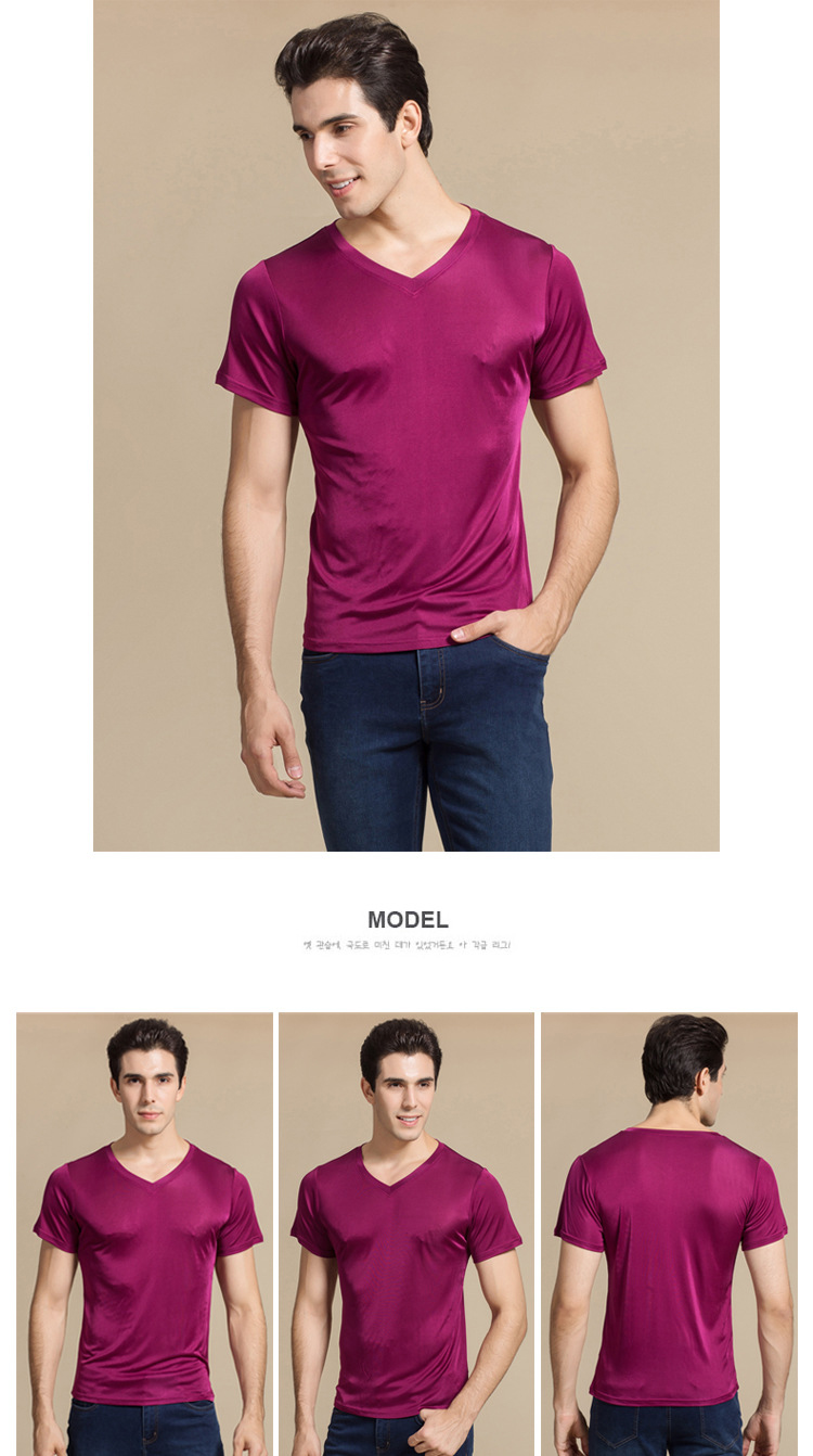 100% Natural Silk Knitted Men's T-shirt Double-faced Pure Silk Men T-shirt Men Silk Tops Men Clothing