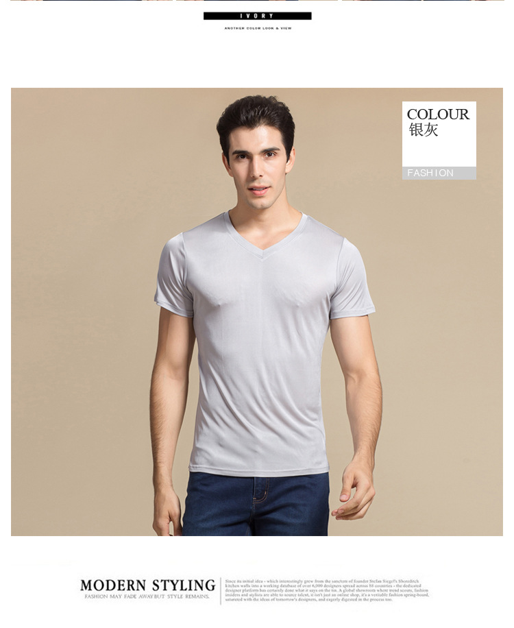 100% Natural Silk Knitted Men's T-shirt Double-faced Pure Silk Men T-shirt Men Silk Tops Men Clothing