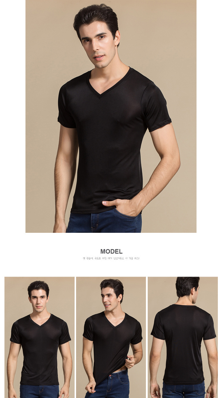 100% Natural Silk Knitted Men's T-shirt Double-faced Pure Silk Men T-shirt Men Silk Tops Men Clothing