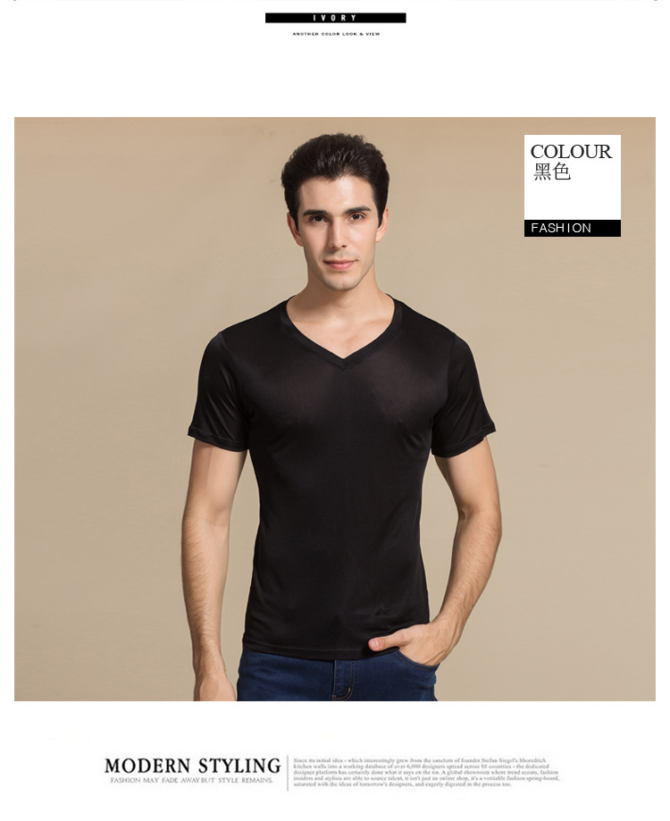 100% Natural Silk Knitted Men's T-shirt Double-faced Pure Silk Men T-shirt Men Silk Tops Men Clothing
