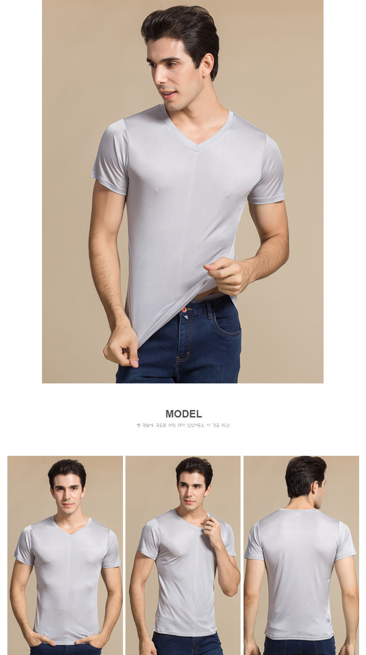 100% Natural Silk Knitted Men's T-shirt Double-faced Pure Silk Men T-shirt Men Silk Tops Men Clothing