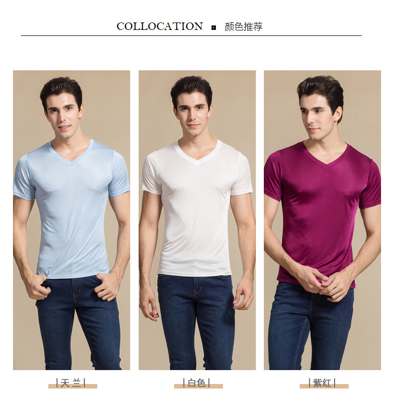 100% Natural Silk Knitted Men's T-shirt Double-faced Pure Silk Men T-shirt Men Silk Tops Men Clothing