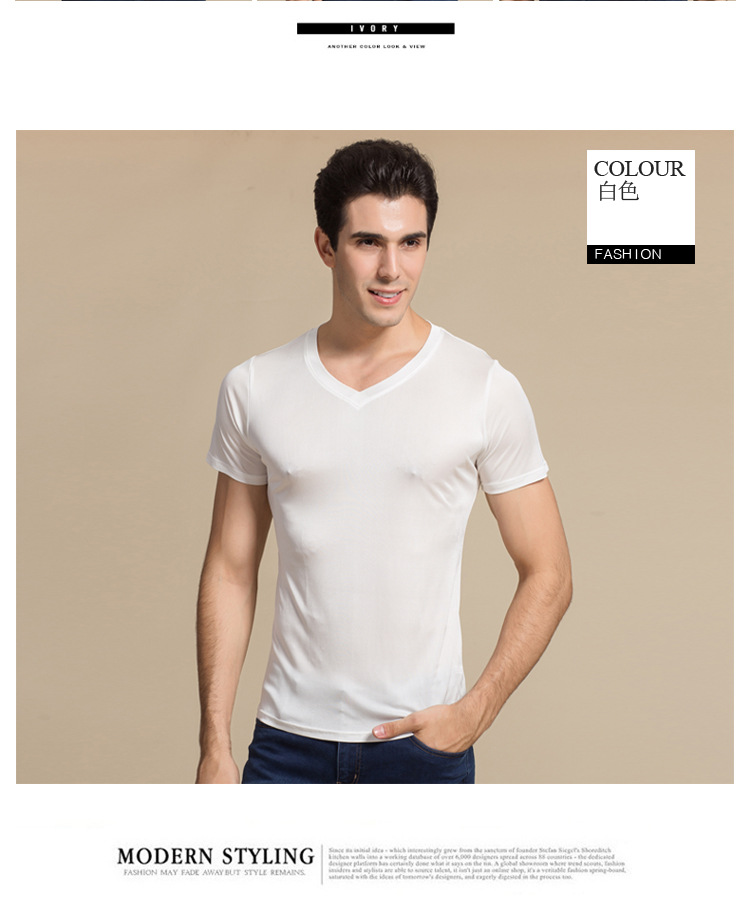 100% Natural Silk Knitted Men's T-shirt Double-faced Pure Silk Men T-shirt Men Silk Tops Men Clothing
