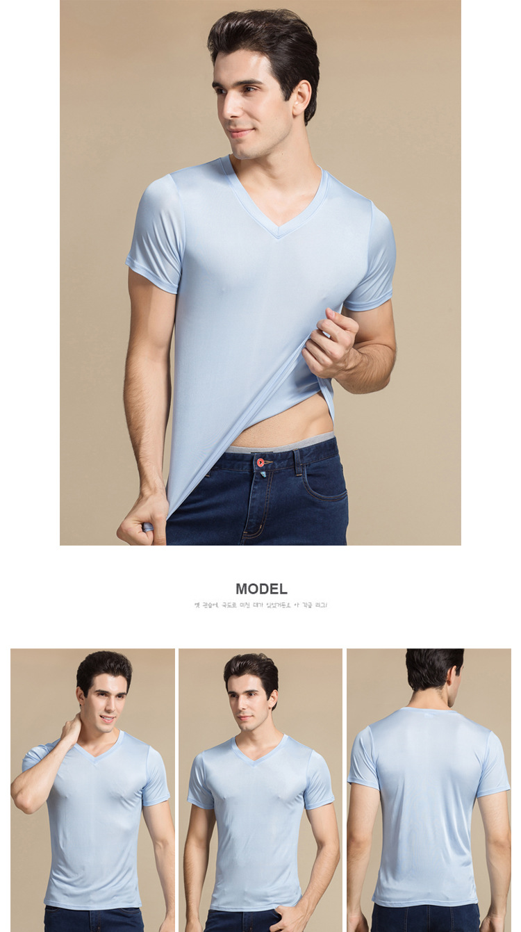100% Natural Silk Knitted Men's T-shirt Double-faced Pure Silk Men T-shirt Men Silk Tops Men Clothing