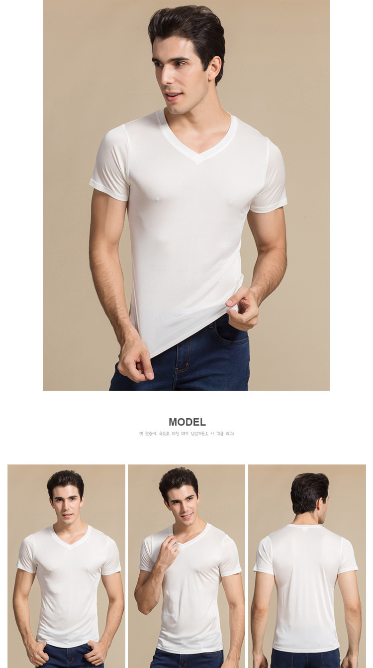 100% Natural Silk Knitted Men's T-shirt Double-faced Pure Silk Men T-shirt Men Silk Tops Men Clothing