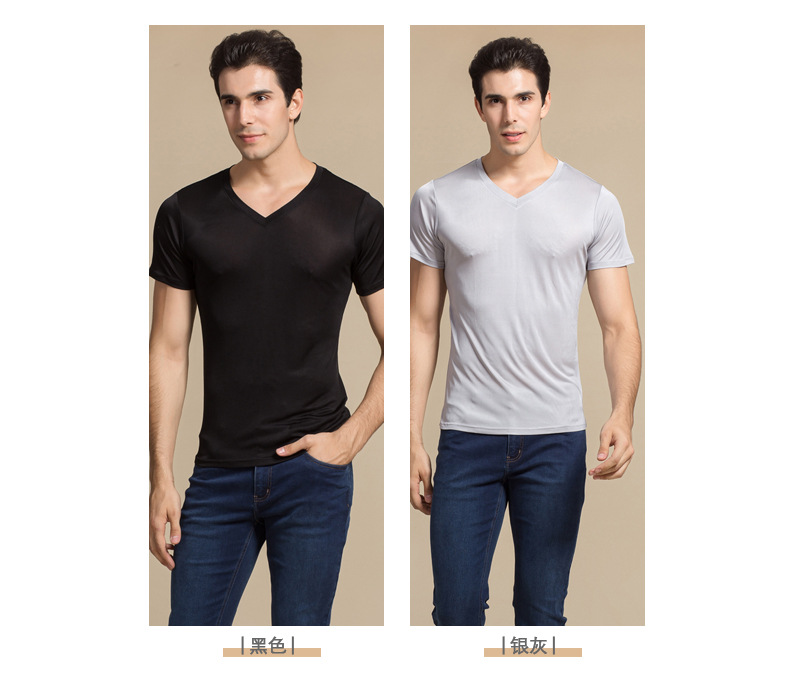 100% Natural Silk Knitted Men's T-shirt Double-faced Pure Silk Men T-shirt Men Silk Tops Men Clothing