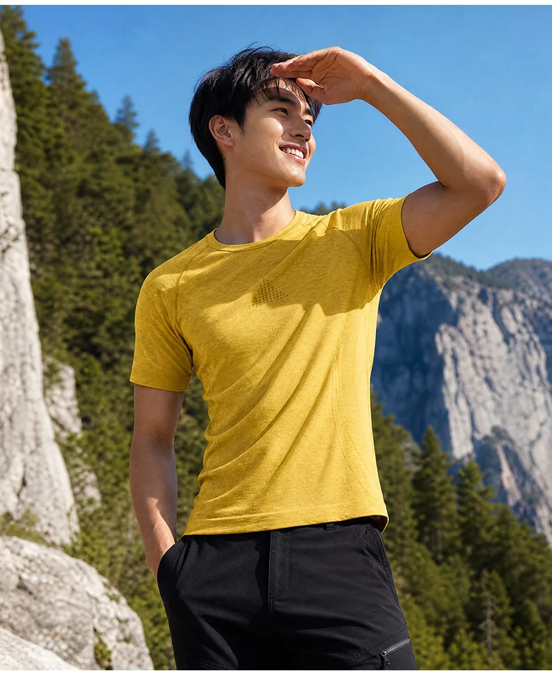 Men’s Merino Wool T Shirts Quick Dry Breathable Moisture Wicking Men Merino Wool Base Layer Tee Hiking Running T-Shirt
