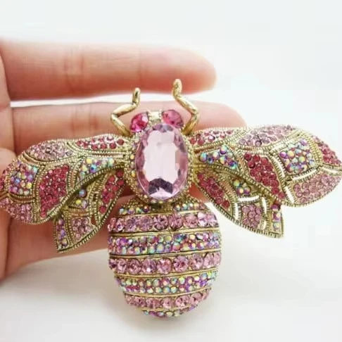 SKEDS Luxury Exaggerated Vintage Women Crystal Bee Brooch Pin Fashion Elegant Lady Exquisite Insect Rhinestone Badges