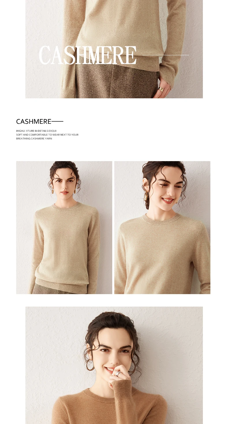 Light Luxury 100% Cashmere Sweater, Women's Round Neck Pullover Sweater, Versatile Style, Knitted Sweater, Inner Top