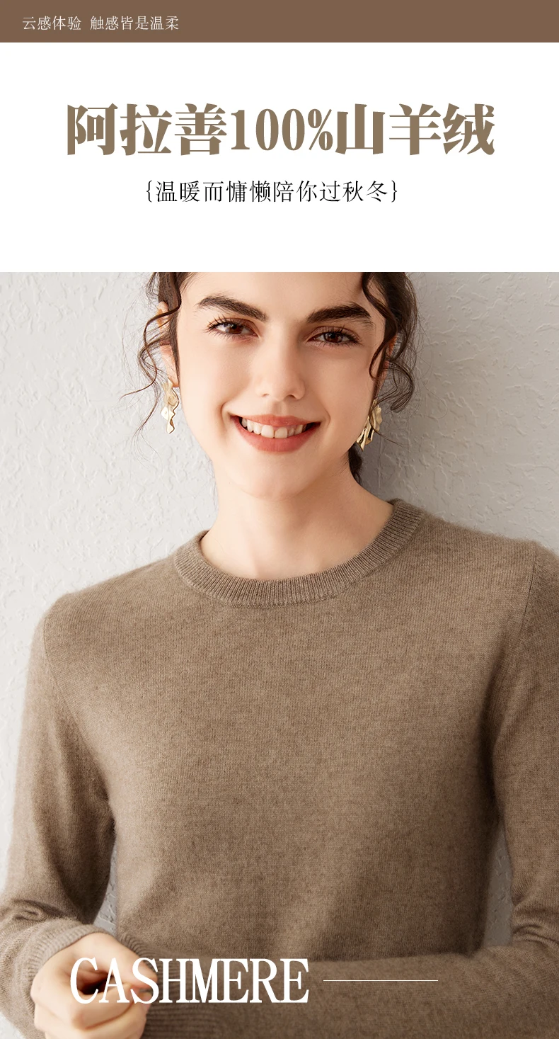 Light Luxury 100% Cashmere Sweater, Women's Round Neck Pullover Sweater, Versatile Style, Knitted Sweater, Inner Top