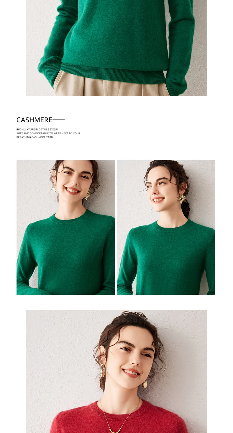 Light Luxury 100% Cashmere Sweater, Women's Round Neck Pullover Sweater, Versatile Style, Knitted Sweater, Inner Top