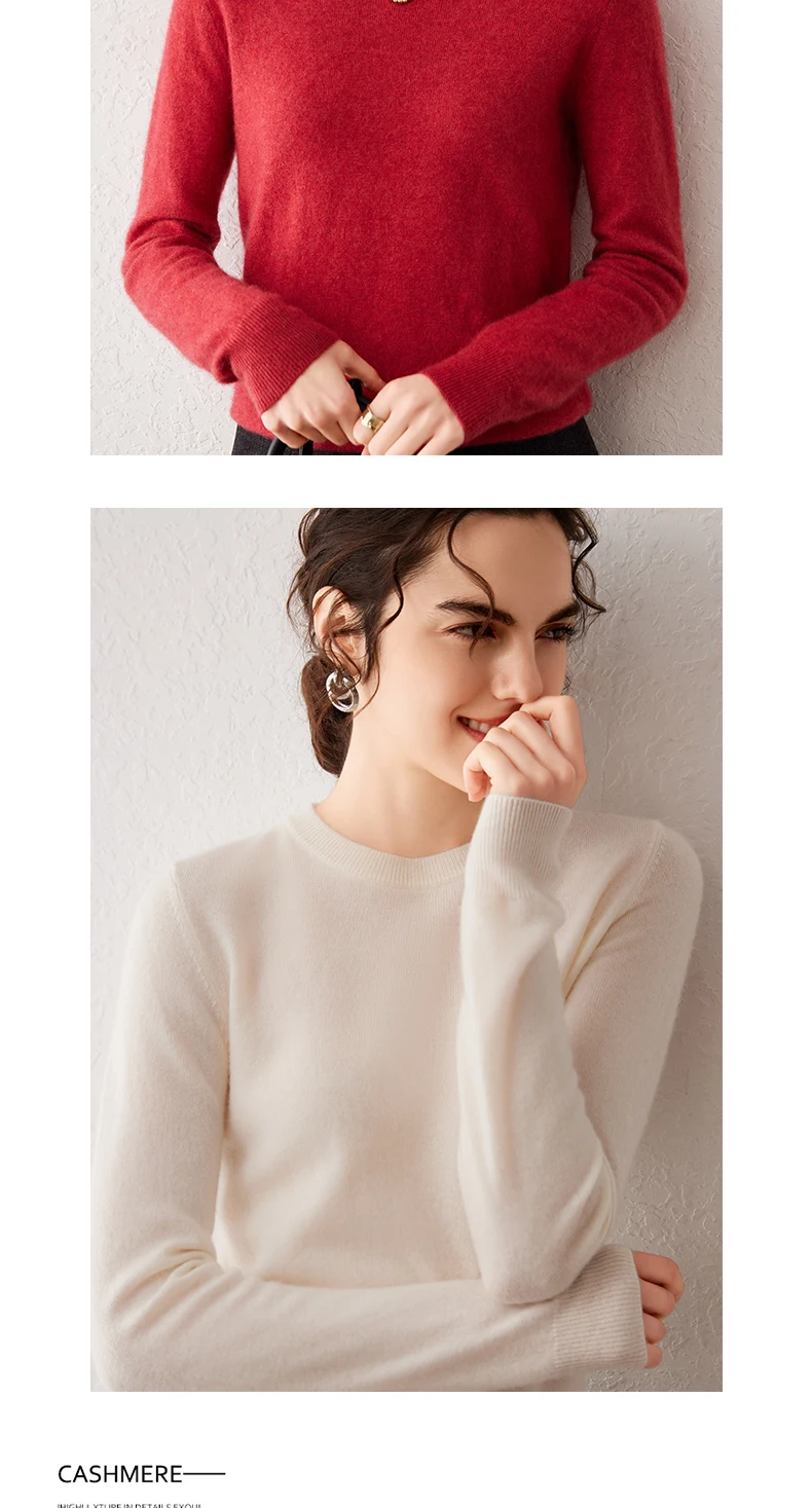 Light Luxury 100% Cashmere Sweater, Women's Round Neck Pullover Sweater, Versatile Style, Knitted Sweater, Inner Top