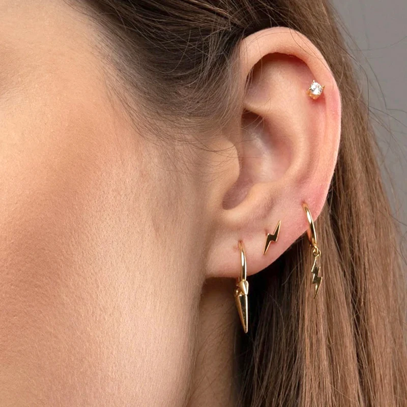 Minimalist CZ Cartilage Perforation 925 Sterling Silver Ear Needle Twist Round Earring Hoop Ear Buckle Gold Earrings For Women