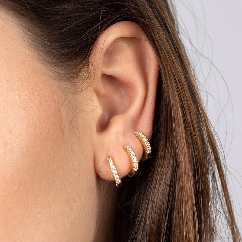 Minimalist CZ Cartilage Perforation 925 Sterling Silver Ear Needle Twist Round Earring Hoop Ear Buckle Gold Earrings For Women