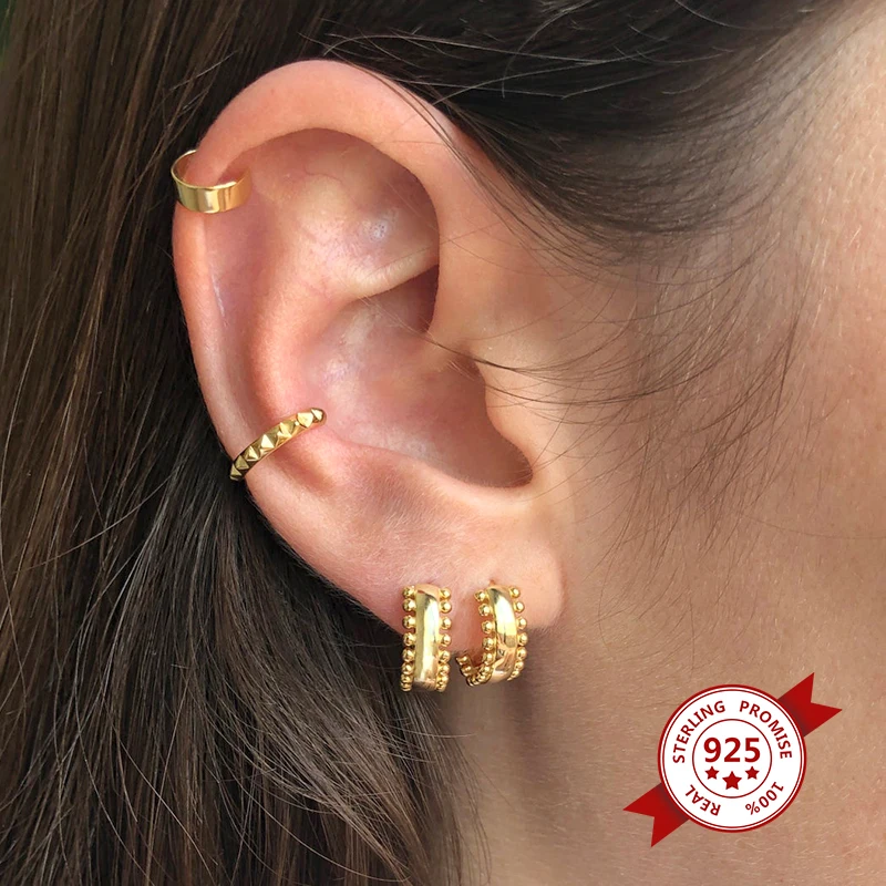 Minimalist CZ Cartilage Perforation 925 Sterling Silver Ear Needle Twist Round Earring Hoop Ear Buckle Gold Earrings For Women