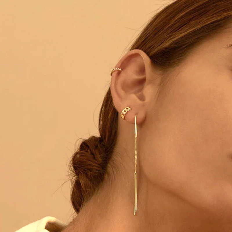 Minimalist CZ Cartilage Perforation 925 Sterling Silver Ear Needle Twist Round Earring Hoop Ear Buckle Gold Earrings For Women