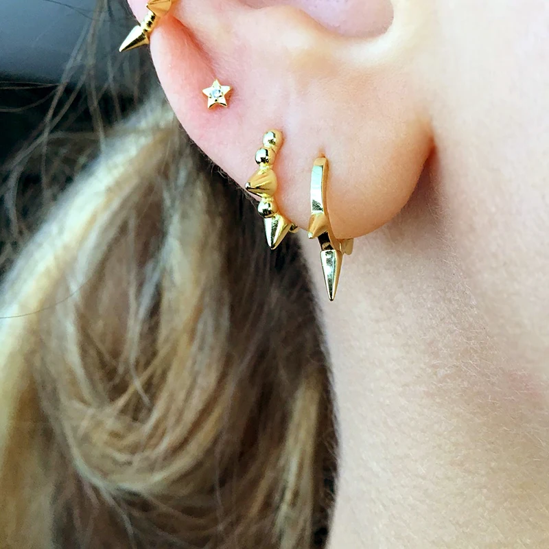 Minimalist CZ Cartilage Perforation 925 Sterling Silver Ear Needle Twist Round Earring Hoop Ear Buckle Gold Earrings For Women