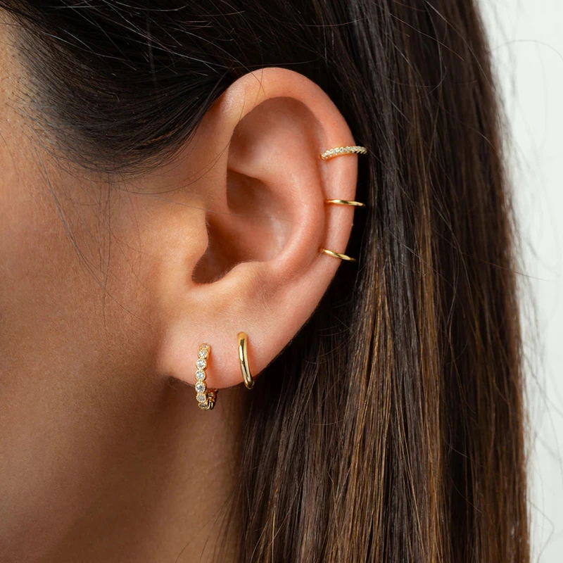 Minimalist CZ Cartilage Perforation 925 Sterling Silver Ear Needle Twist Round Earring Hoop Ear Buckle Gold Earrings For Women