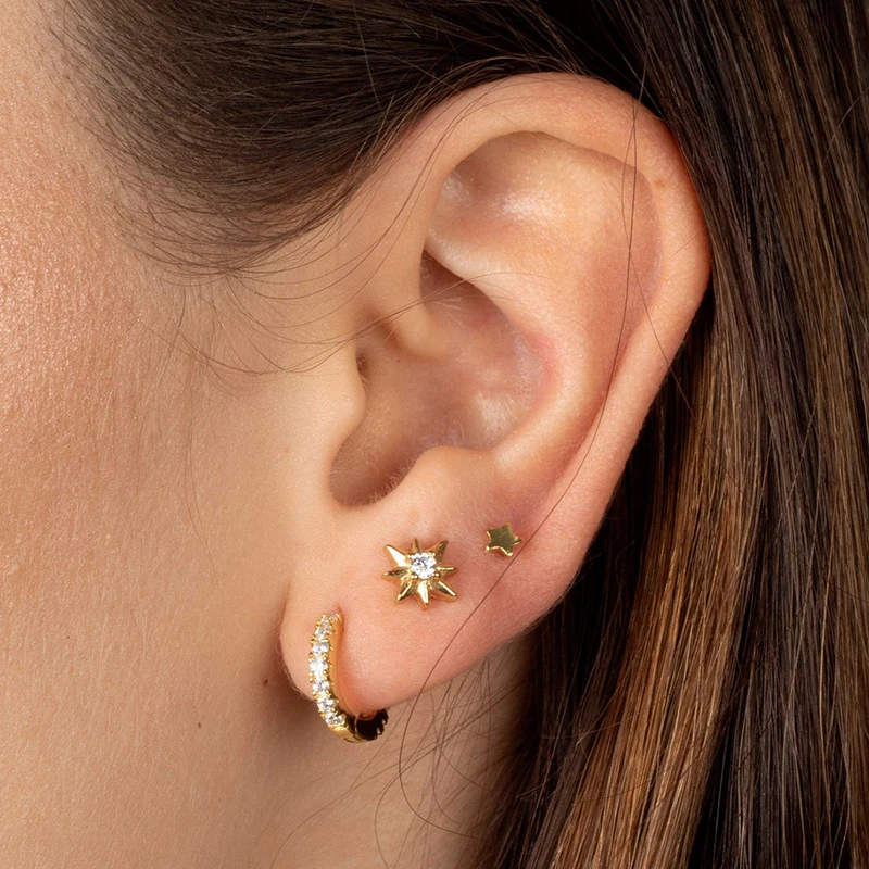 Minimalist CZ Cartilage Perforation 925 Sterling Silver Ear Needle Twist Round Earring Hoop Ear Buckle Gold Earrings For Women