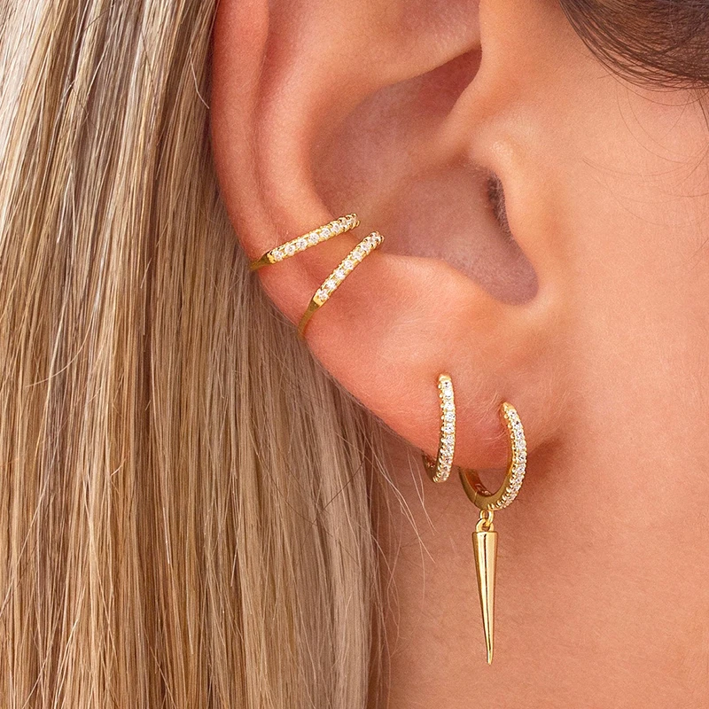 Minimalist CZ Cartilage Perforation 925 Sterling Silver Ear Needle Twist Round Earring Hoop Ear Buckle Gold Earrings For Women