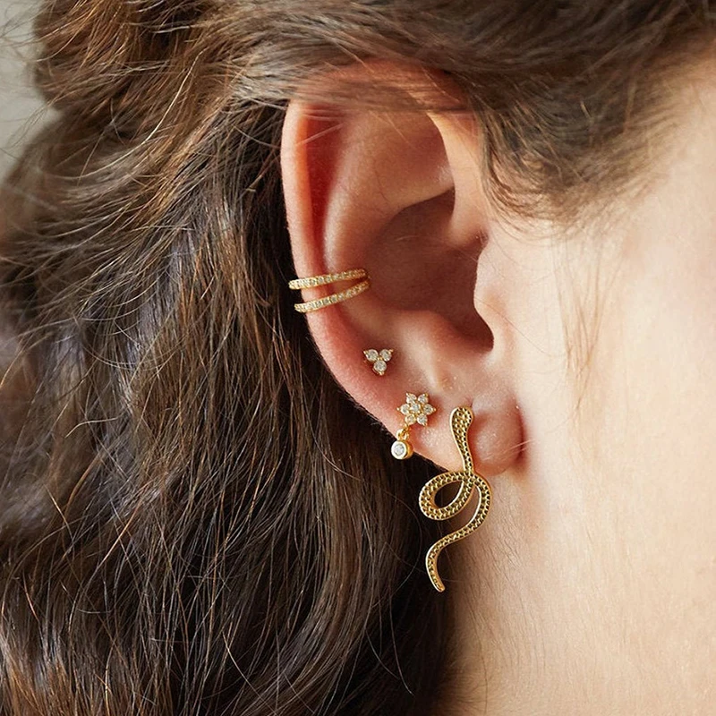 Minimalist CZ Cartilage Perforation 925 Sterling Silver Ear Needle Twist Round Earring Hoop Ear Buckle Gold Earrings For Women
