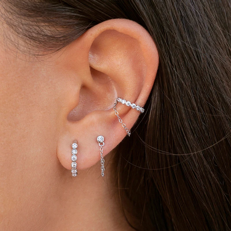 Minimalist CZ Cartilage Perforation 925 Sterling Silver Ear Needle Twist Round Earring Hoop Ear Buckle Gold Earrings For Women