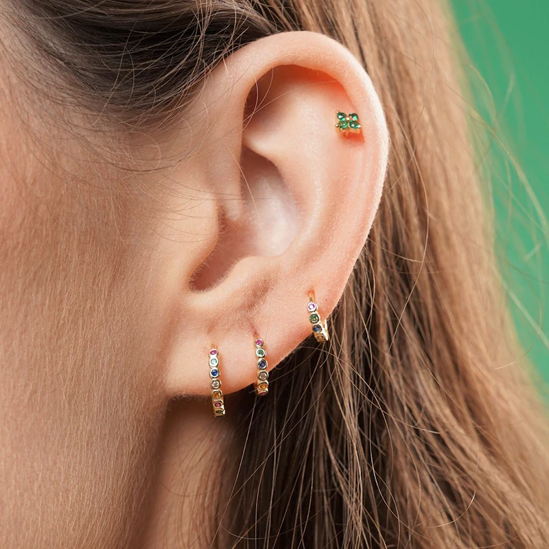 Minimalist CZ Cartilage Perforation 925 Sterling Silver Ear Needle Twist Round Earring Hoop Ear Buckle Gold Earrings For Women