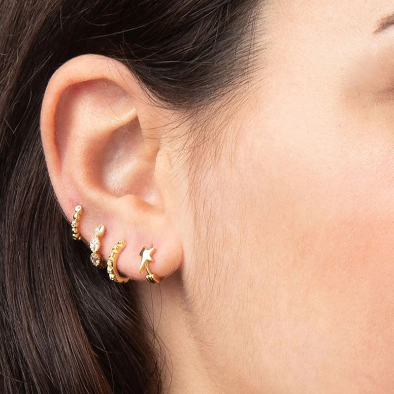 Minimalist CZ Cartilage Perforation 925 Sterling Silver Ear Needle Twist Round Earring Hoop Ear Buckle Gold Earrings For Women