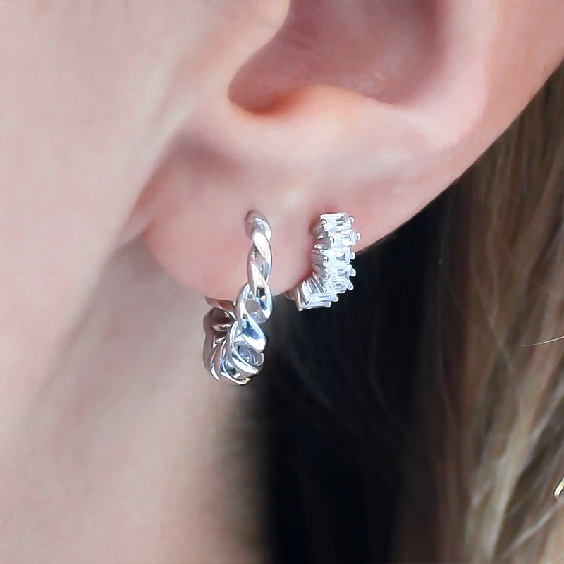 Minimalist CZ Cartilage Perforation 925 Sterling Silver Ear Needle Twist Round Earring Hoop Ear Buckle Gold Earrings For Women