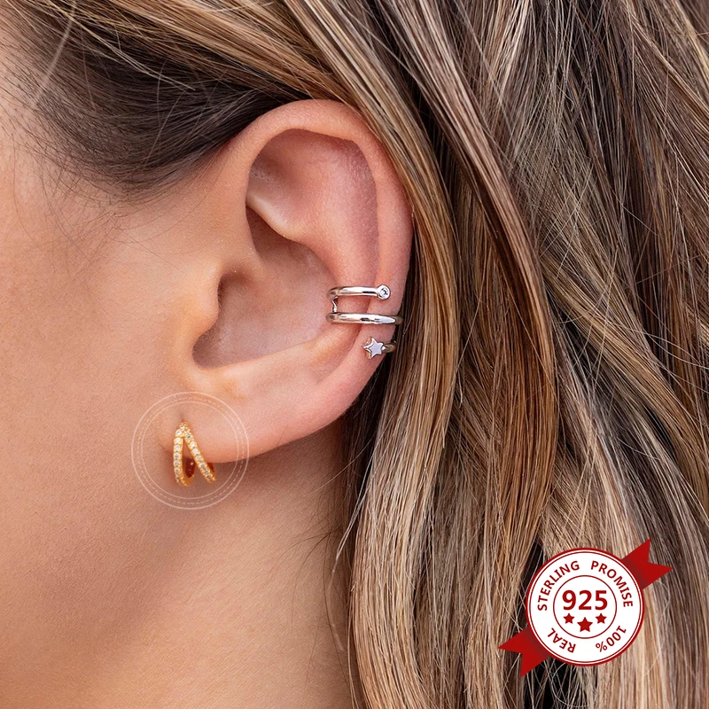 Minimalist CZ Cartilage Perforation 925 Sterling Silver Ear Needle Twist Round Earring Hoop Ear Buckle Gold Earrings For Women