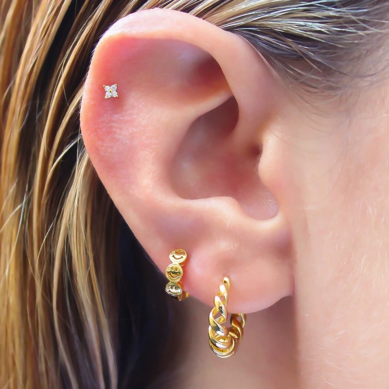 Minimalist CZ Cartilage Perforation 925 Sterling Silver Ear Needle Twist Round Earring Hoop Ear Buckle Gold Earrings For Women