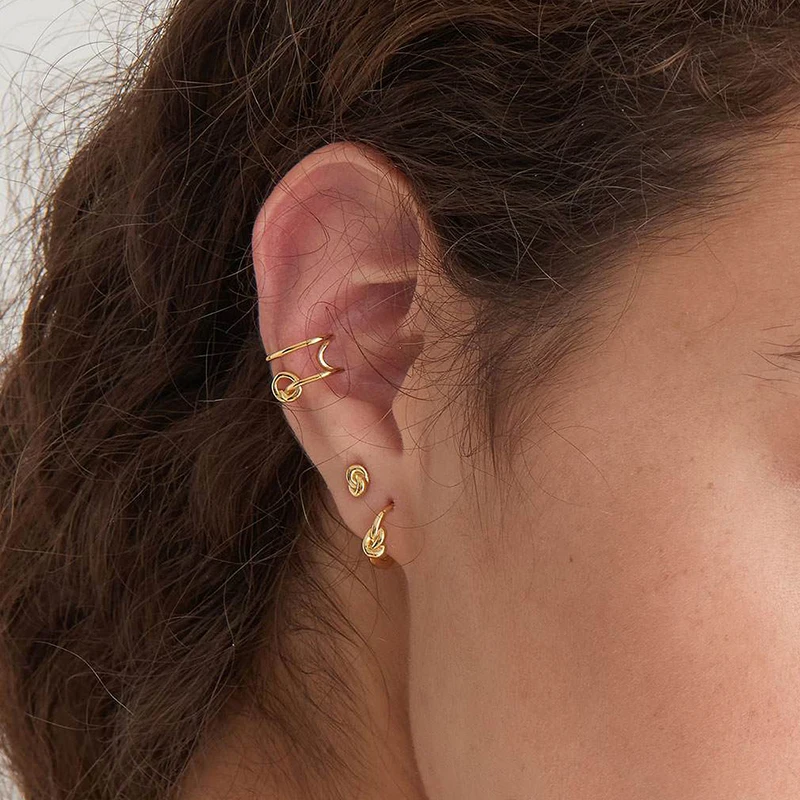 Minimalist CZ Cartilage Perforation 925 Sterling Silver Ear Needle Twist Round Earring Hoop Ear Buckle Gold Earrings For Women
