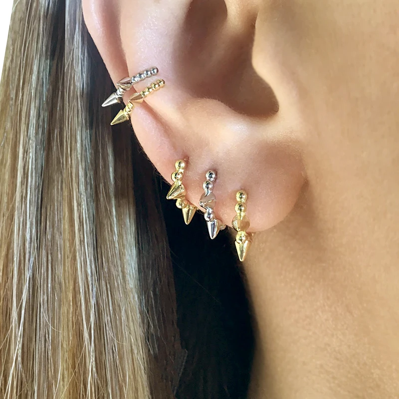 Minimalist CZ Cartilage Perforation 925 Sterling Silver Ear Needle Twist Round Earring Hoop Ear Buckle Gold Earrings For Women