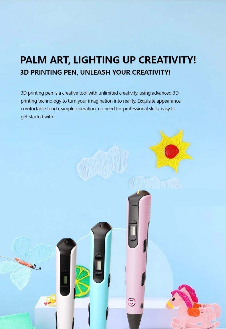 2025 New 3D Printing Pen LCD Display Screen 1.75mm ABS/PLA 0.7mm Diameter Material Kids DIY Drawing Pen Birthday Gifts Christmas