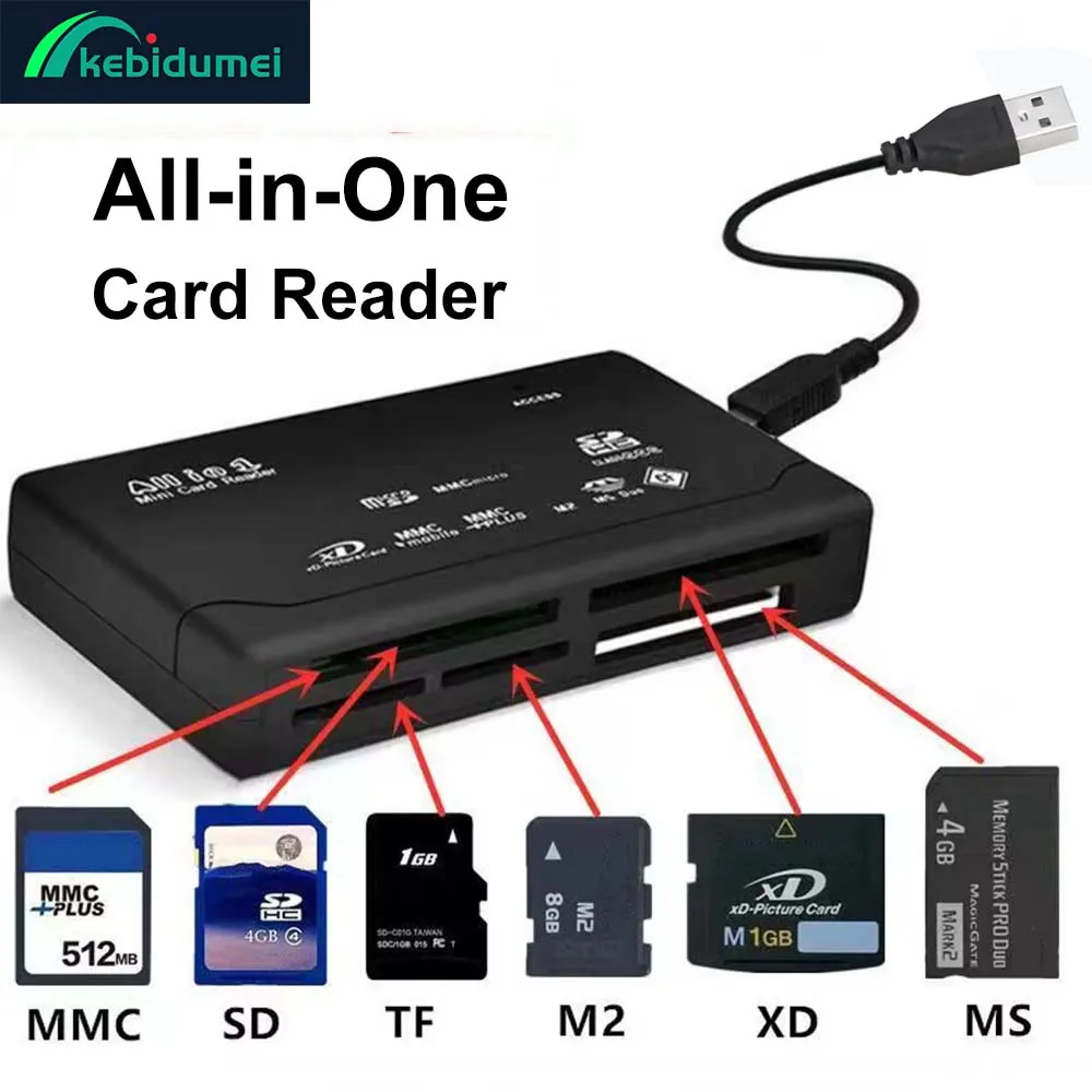 All In One Memory Card Reader 480Mbps USB External Cardreader SD SDHC MMC M2 MS XD CF TF Reader Adapter For MP3 Digital Camera