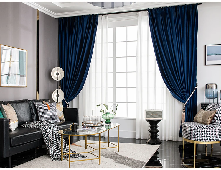 Fashion Royal Blue Velvet Curtains for Living Room Luxury Blackout Bedroom European Window Kitchen Elegant Solid Color Tulle