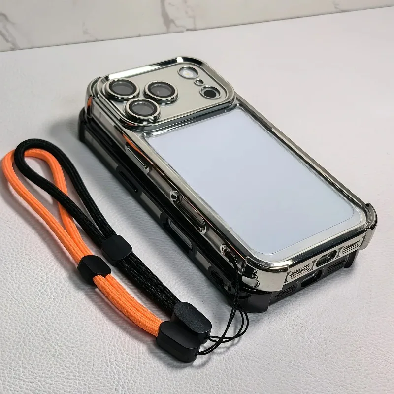 Luxury Transparent Shockproof Phone Case For iPhone 18 17 13 12 Pro Max 16 15 14 Plus Air with Wrist Strap Lens Protector Cover