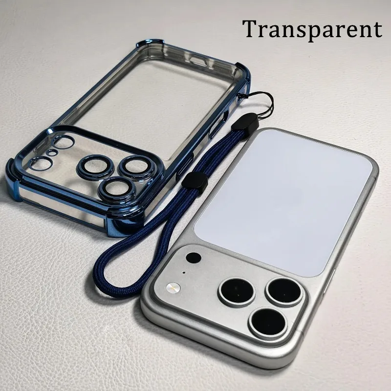 Luxury Transparent Shockproof Phone Case For iPhone 18 17 13 12 Pro Max 16 15 14 Plus Air with Wrist Strap Lens Protector Cover