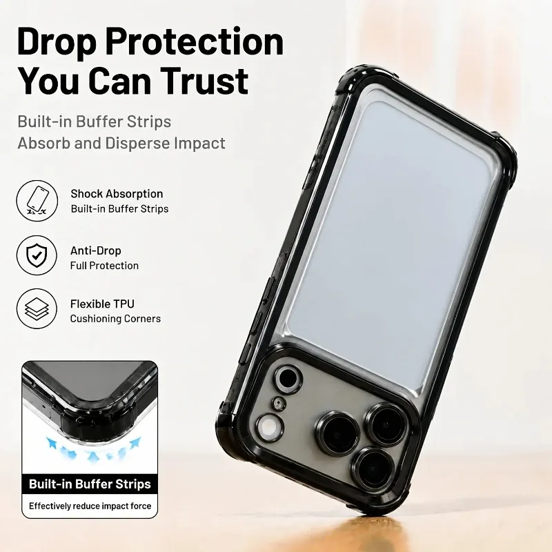 Luxury Transparent Shockproof Phone Case For iPhone 18 17 13 12 Pro Max 16 15 14 Plus Air with Wrist Strap Lens Protector Cover