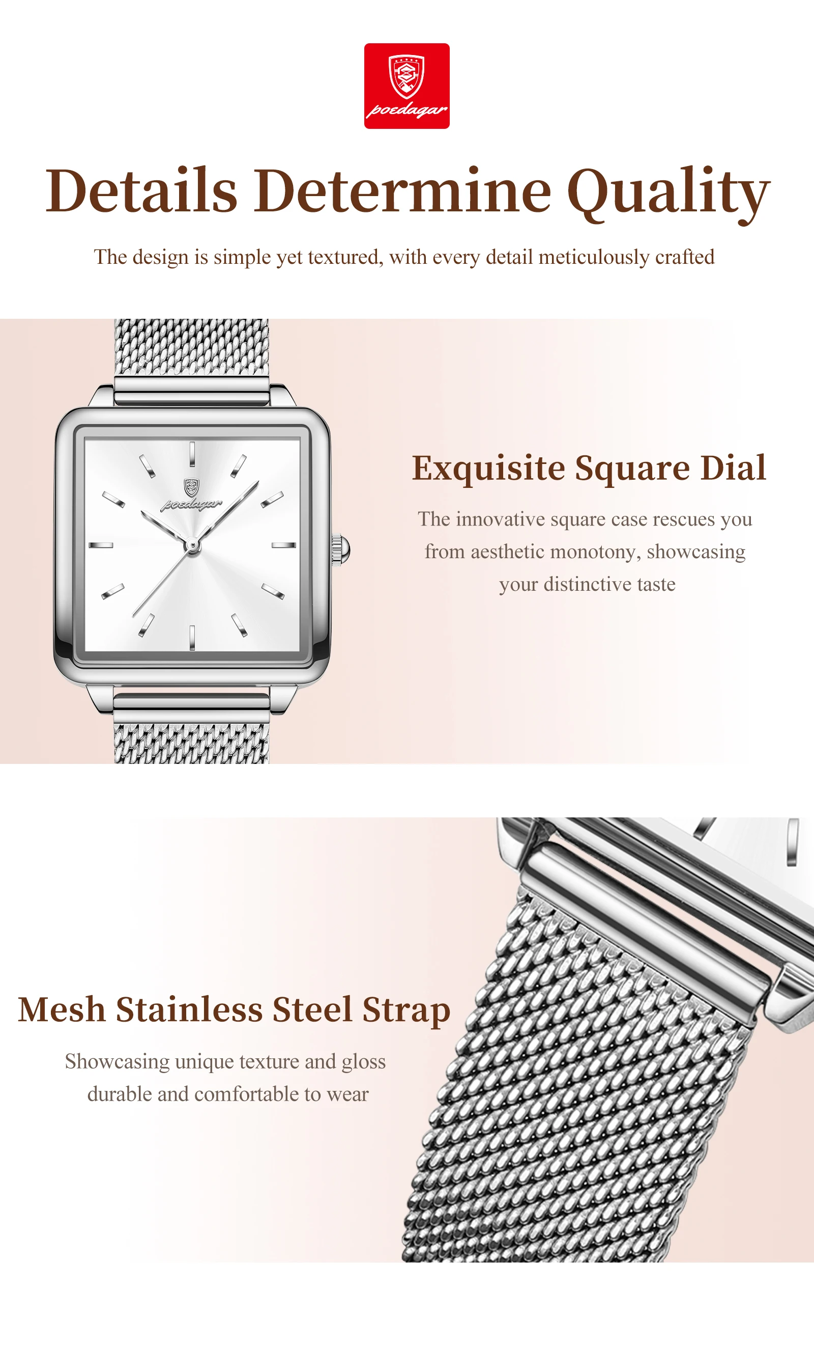 POEDAGAR Top Exquisite Ladies Clock Waterproof Stainless Steel Woman Wristwatch Square Quartz Elegant Women's Watches Reloj Gift