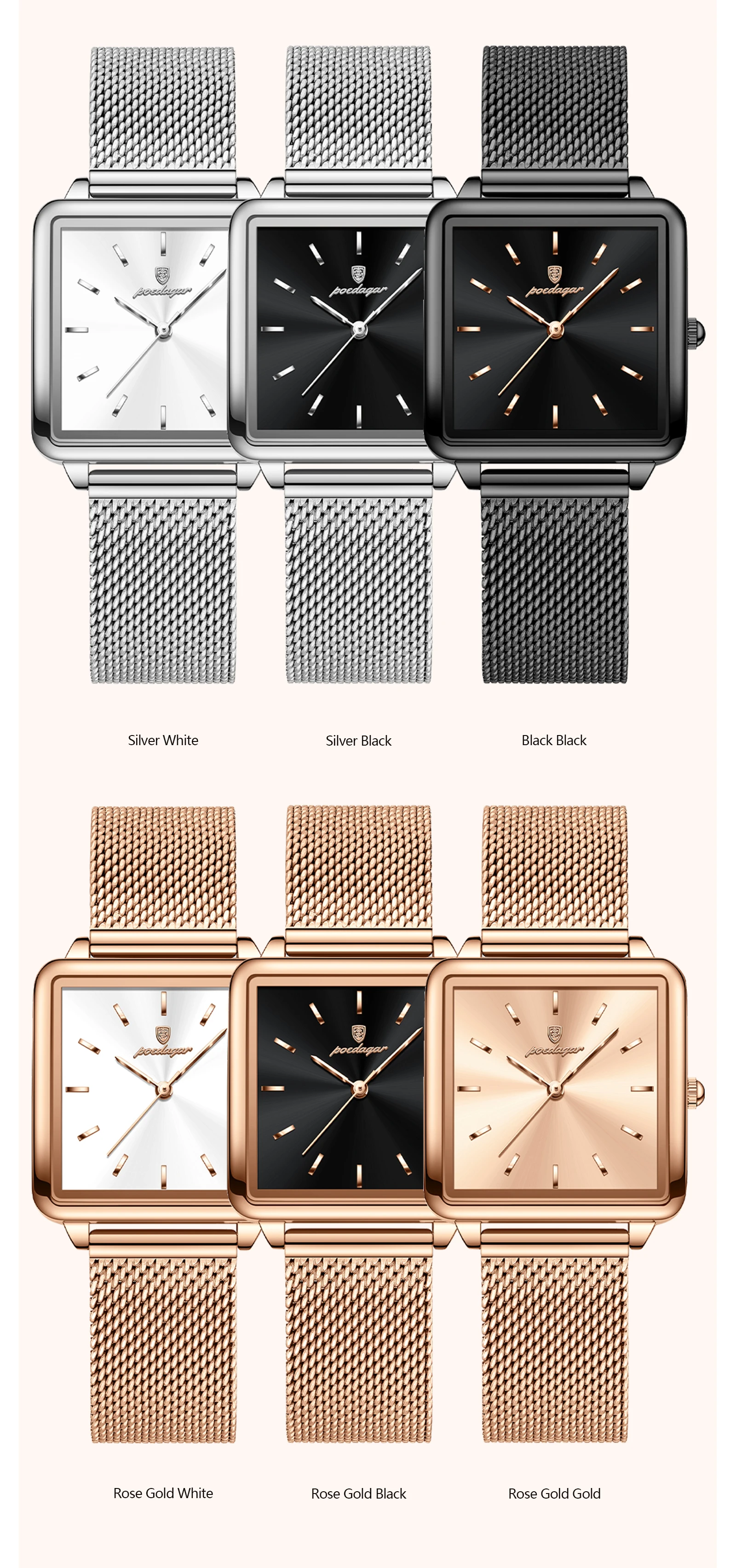 POEDAGAR Top Exquisite Ladies Clock Waterproof Stainless Steel Woman Wristwatch Square Quartz Elegant Women's Watches Reloj Gift