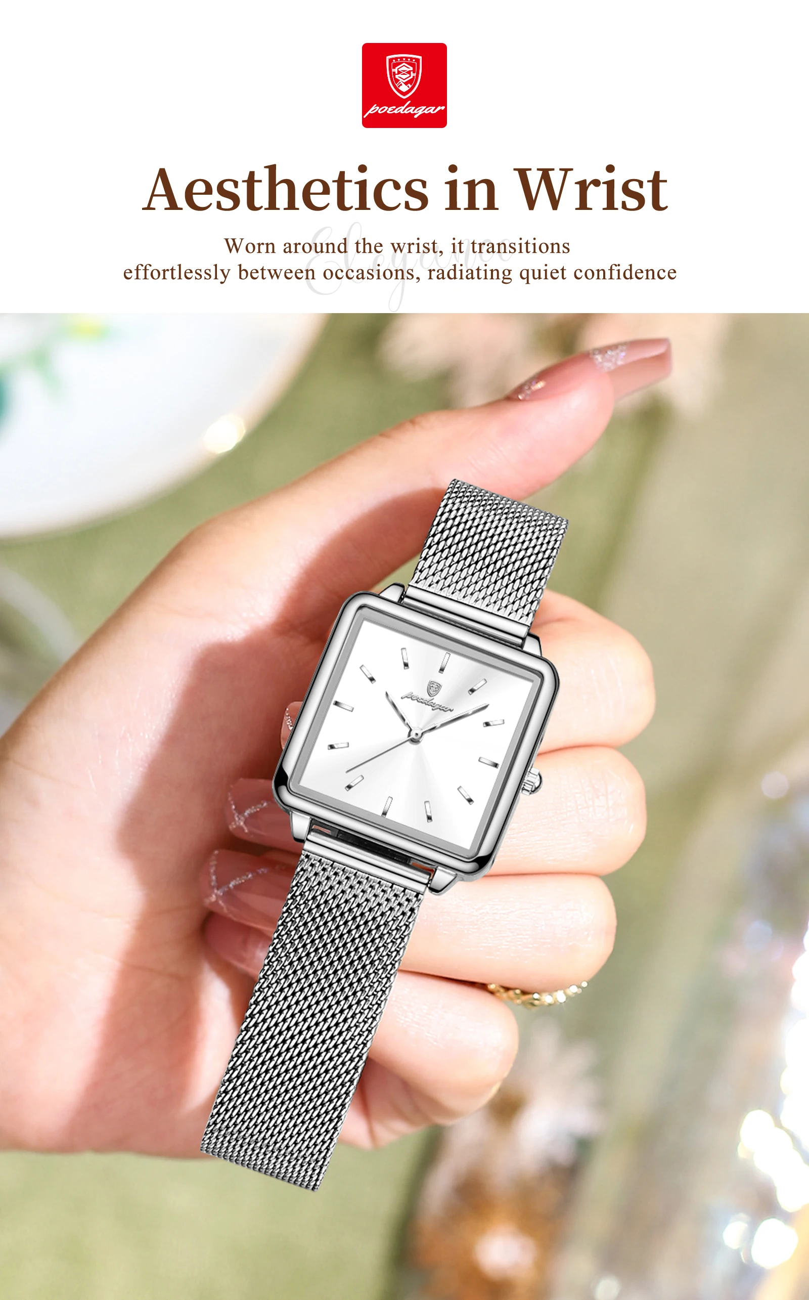 POEDAGAR Top Exquisite Ladies Clock Waterproof Stainless Steel Woman Wristwatch Square Quartz Elegant Women's Watches Reloj Gift