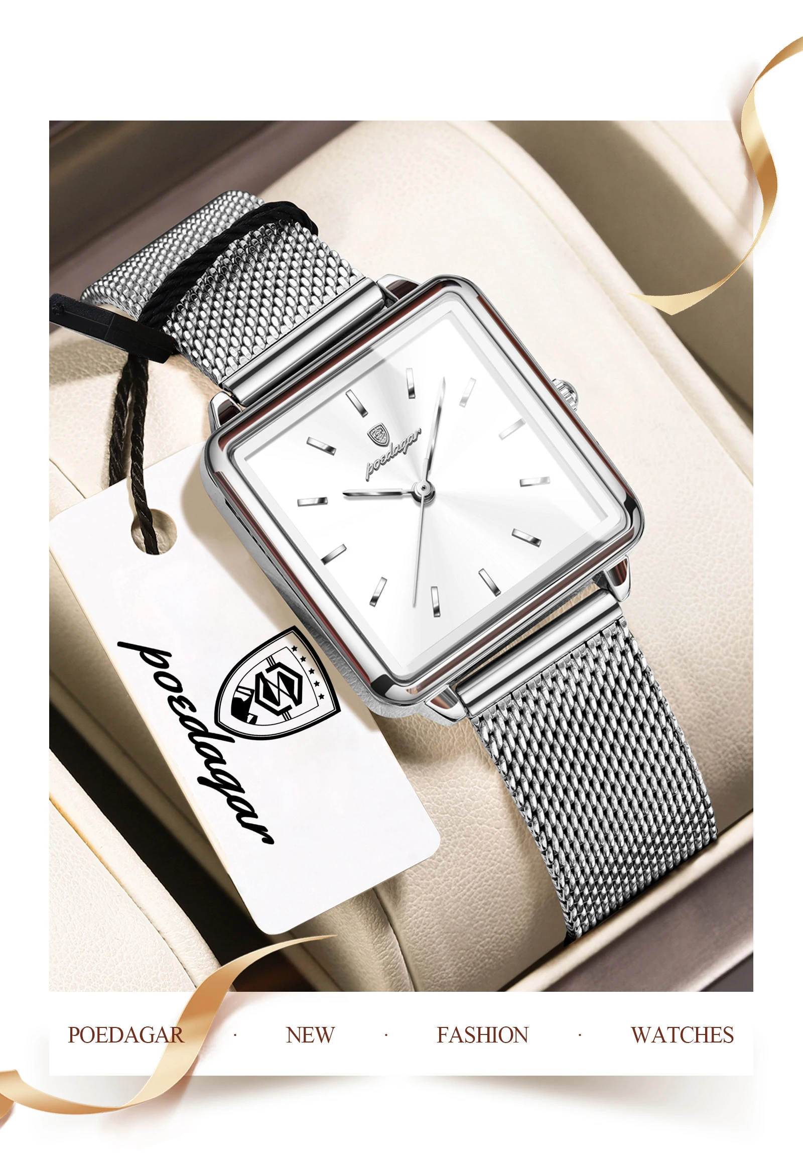 POEDAGAR Top Exquisite Ladies Clock Waterproof Stainless Steel Woman Wristwatch Square Quartz Elegant Women's Watches Reloj Gift