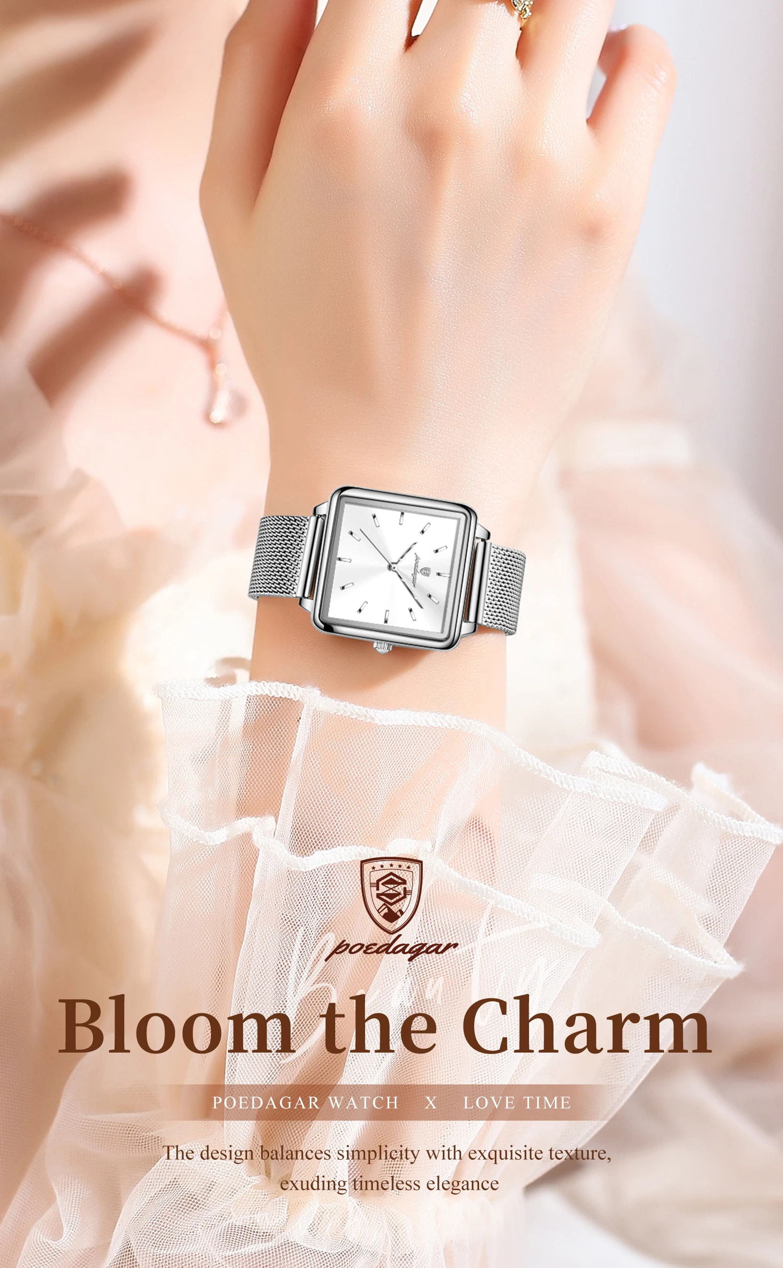 POEDAGAR Top Exquisite Ladies Clock Waterproof Stainless Steel Woman Wristwatch Square Quartz Elegant Women's Watches Reloj Gift